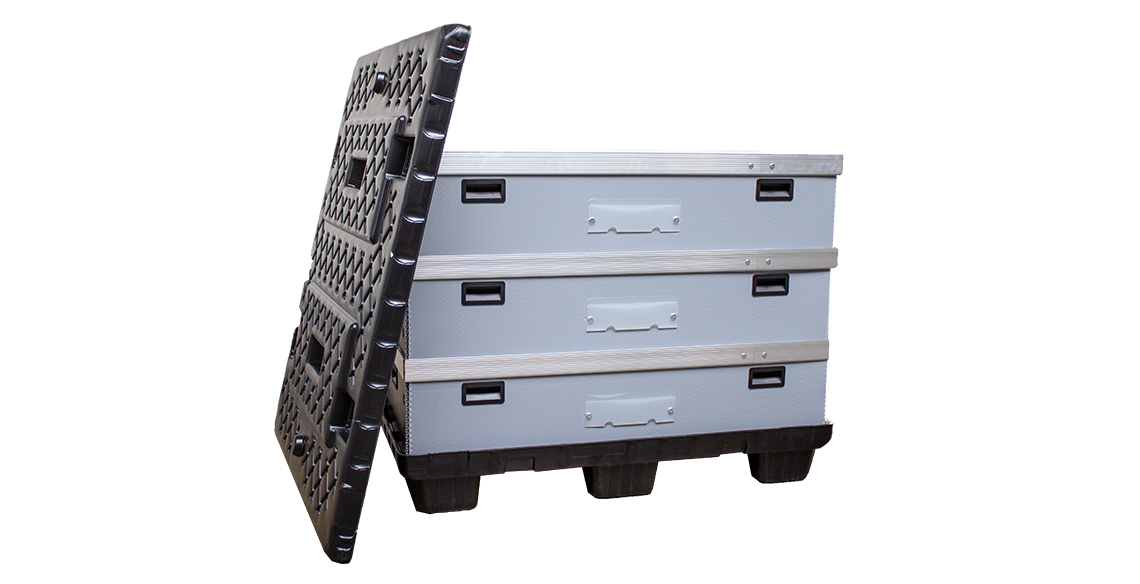 Stapelboxen aus PP-Hohlkammerplatten auf MegaPack Palettensystem